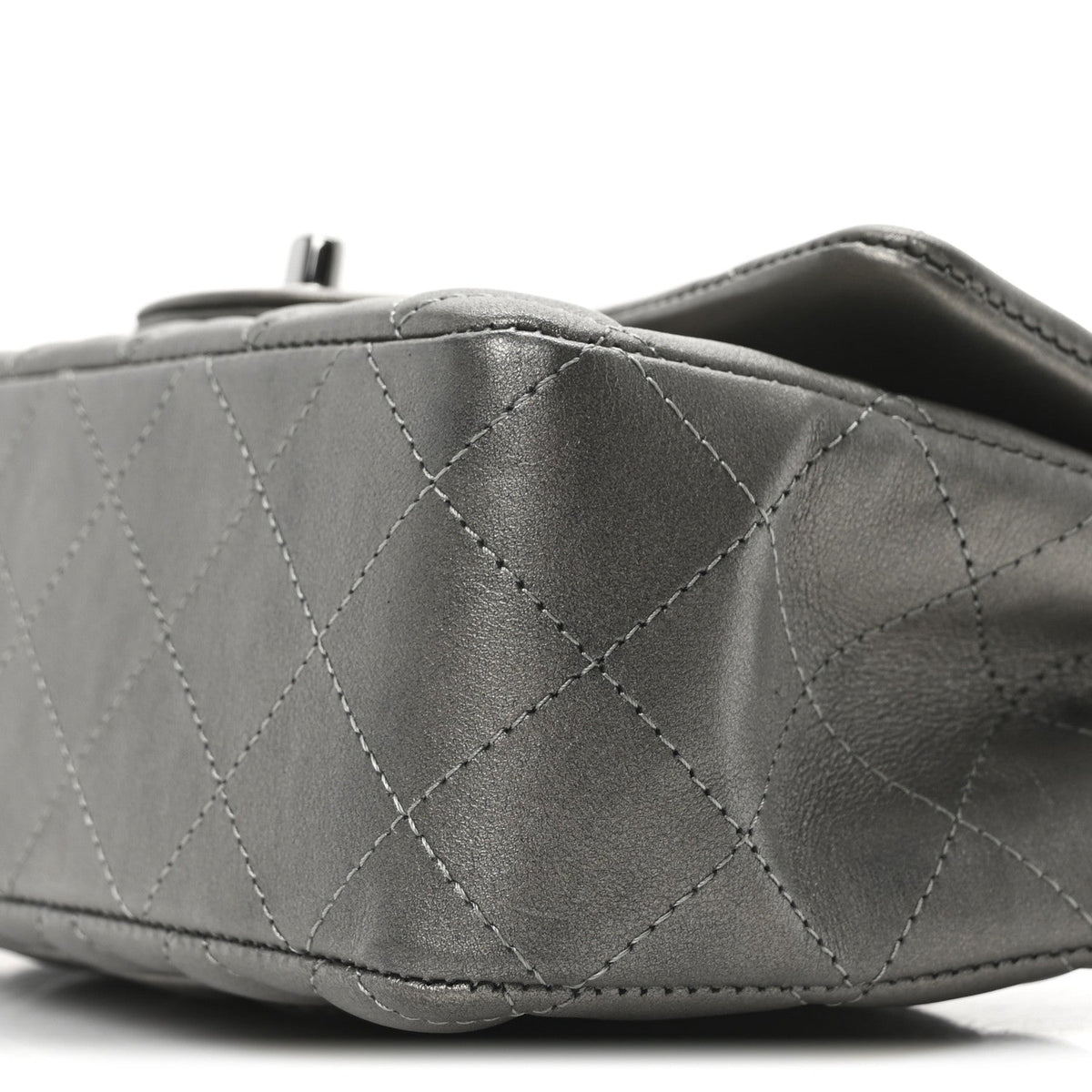 Metallic Lambskin Quilted Mini Rectangular Flap Dark Grey