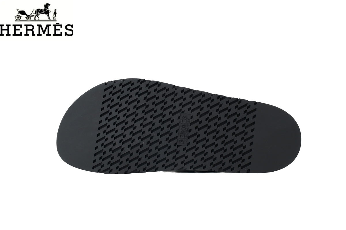 Herm¨¨s Black Leather Dual-Strap Slide Sandal