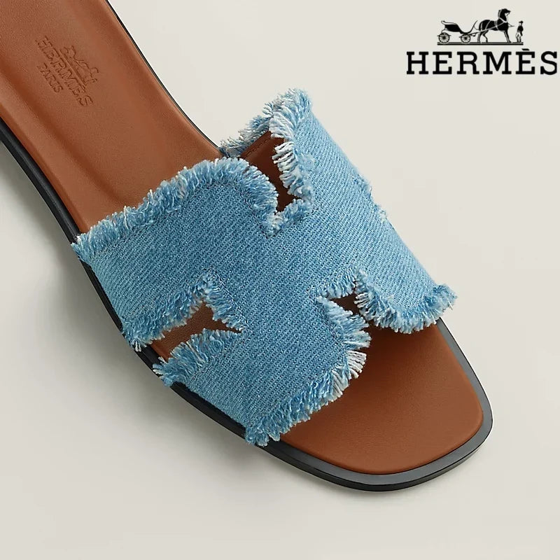 Herm¨¨s Heeled Slide Sandal Bronze Metallic Leather