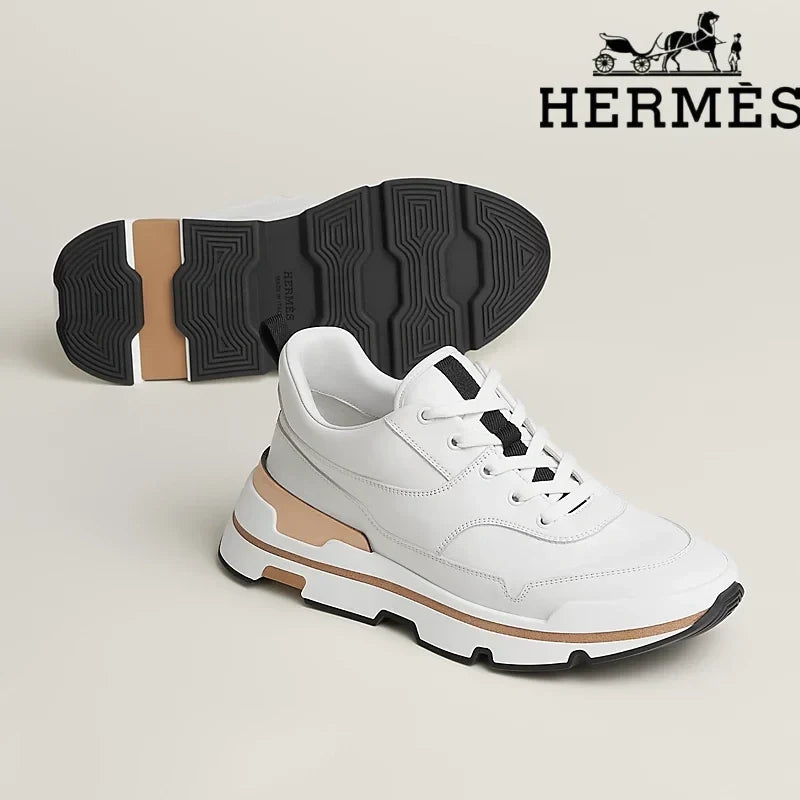 Herm¨¨s womens shoes men sneaker White Leather Platform Sneaker