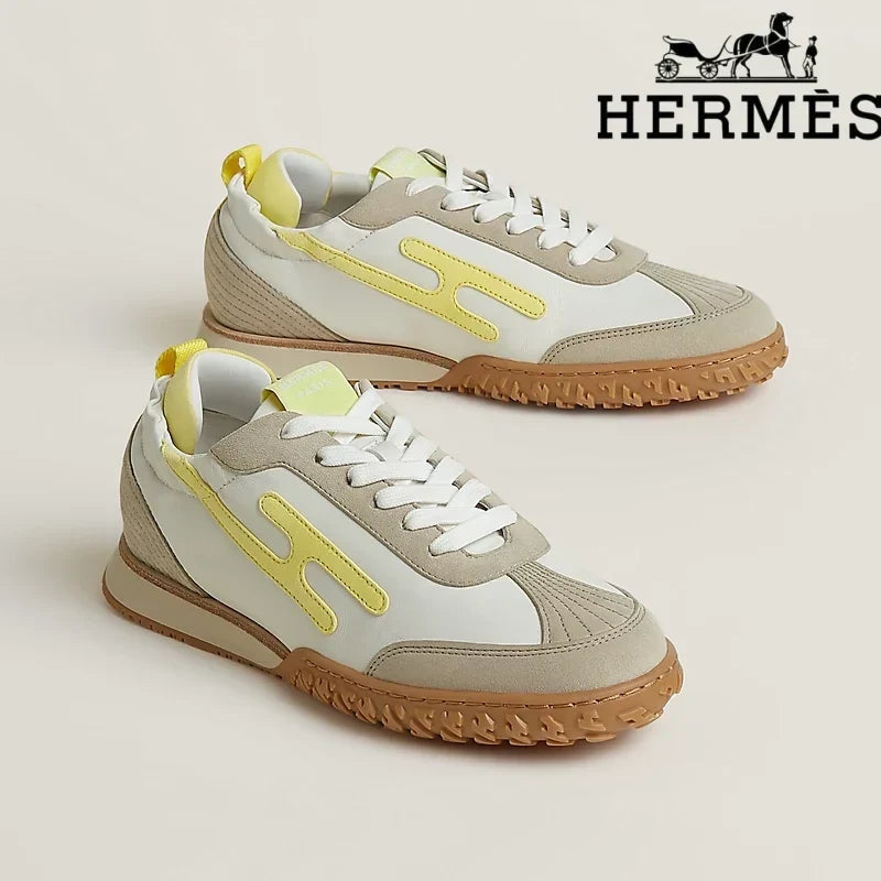 Herm¨¨s Jet Sneaker in White and Pale Yellow