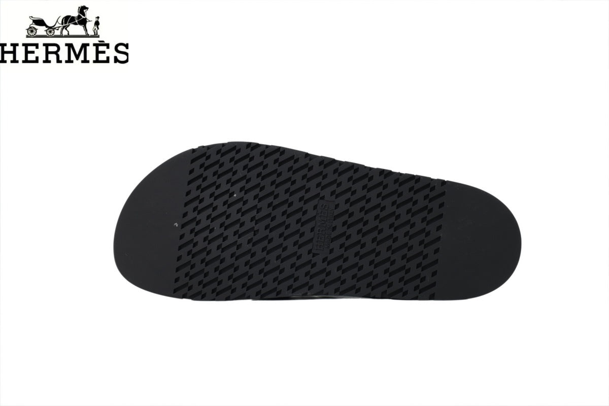 Herm¨¨s Black Leather and Suede Cross-Strap Slide Sandal