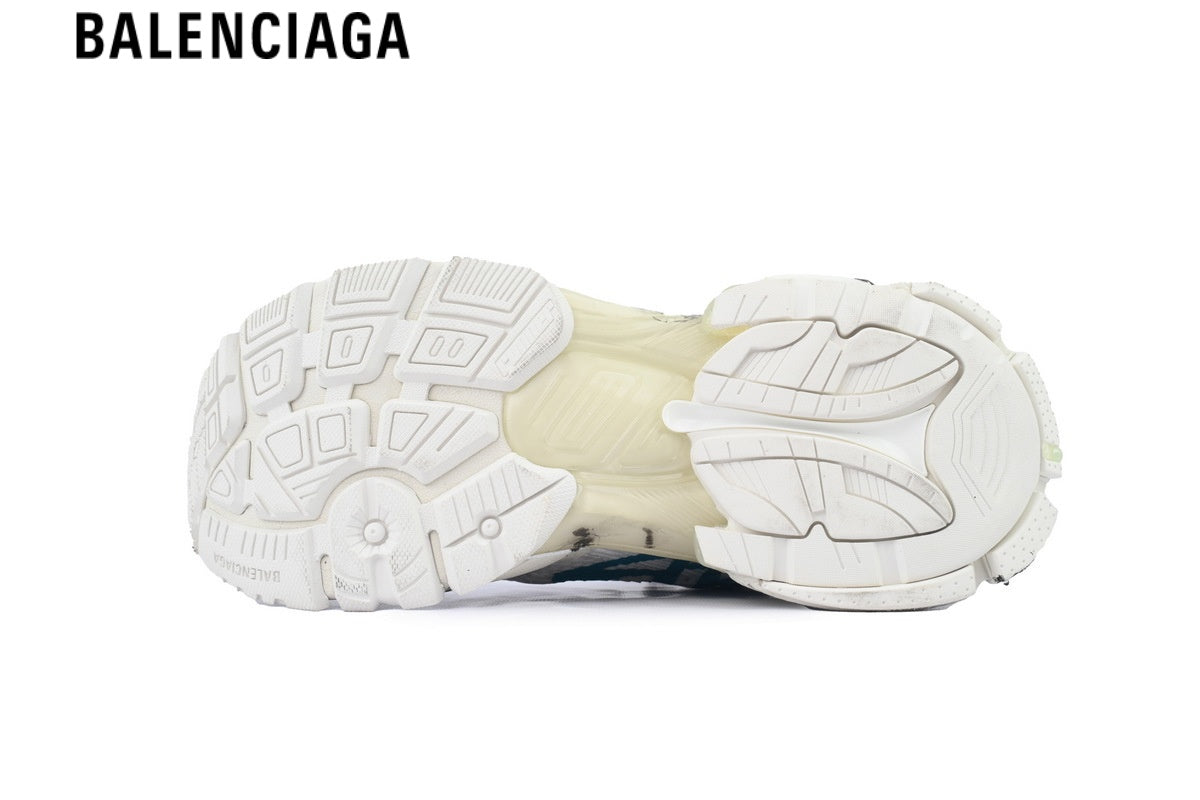 Balenciaga Runner men's shoes women sneakers ¡ª White Mesh & Blue Graffiti Print