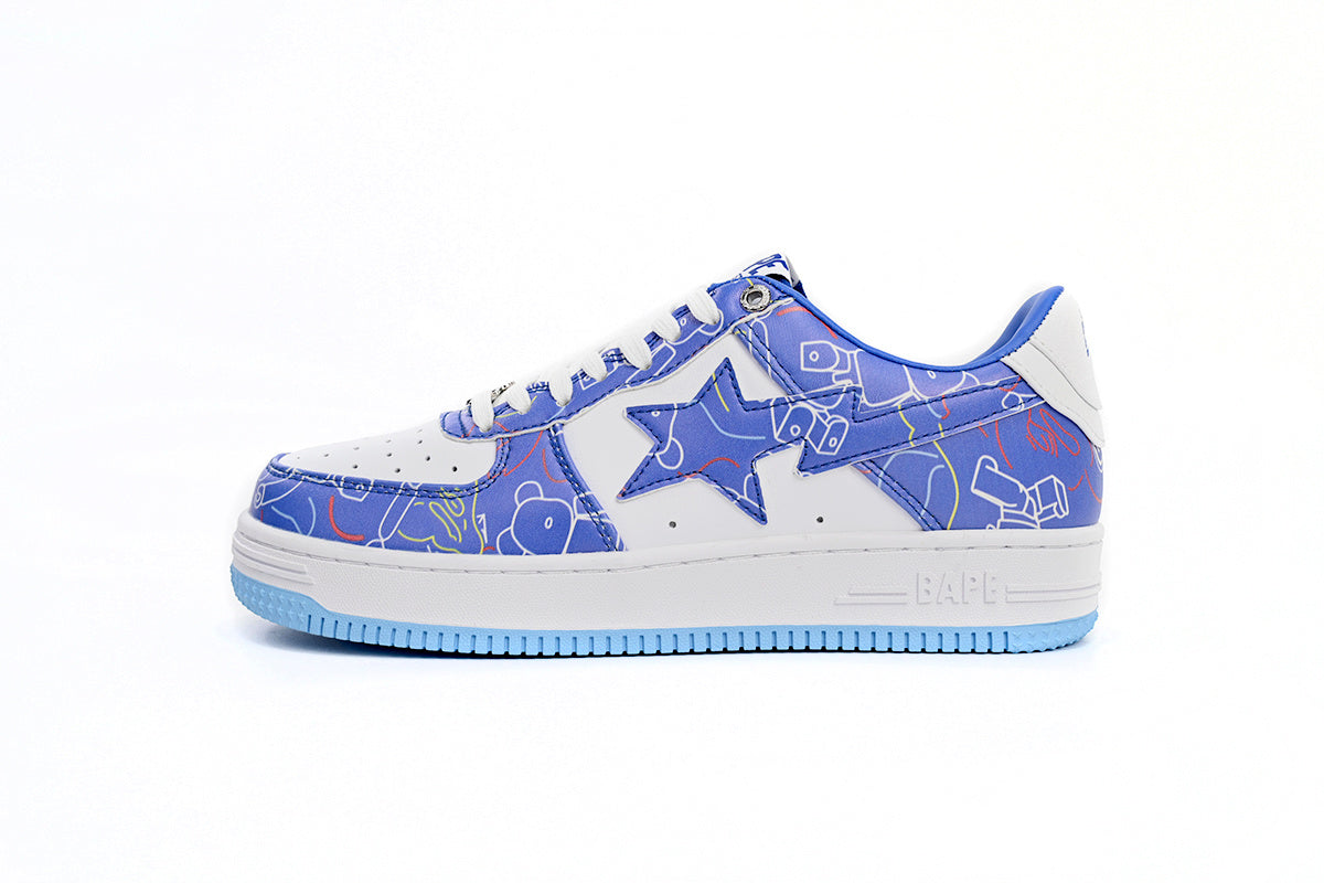 A BATHING APE BAPE STA Blue & White Graphic Sneakers | Women's & Men's Skate-Inspired Shoes