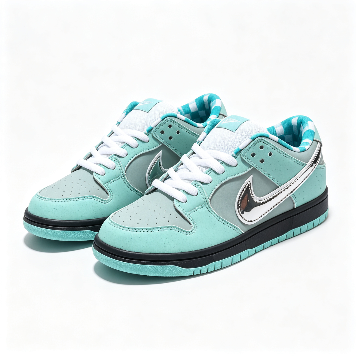 Nike Dunk Low Custom ¡ª Tiffany Mint / Silver / Double Swoosh / Black Midsole