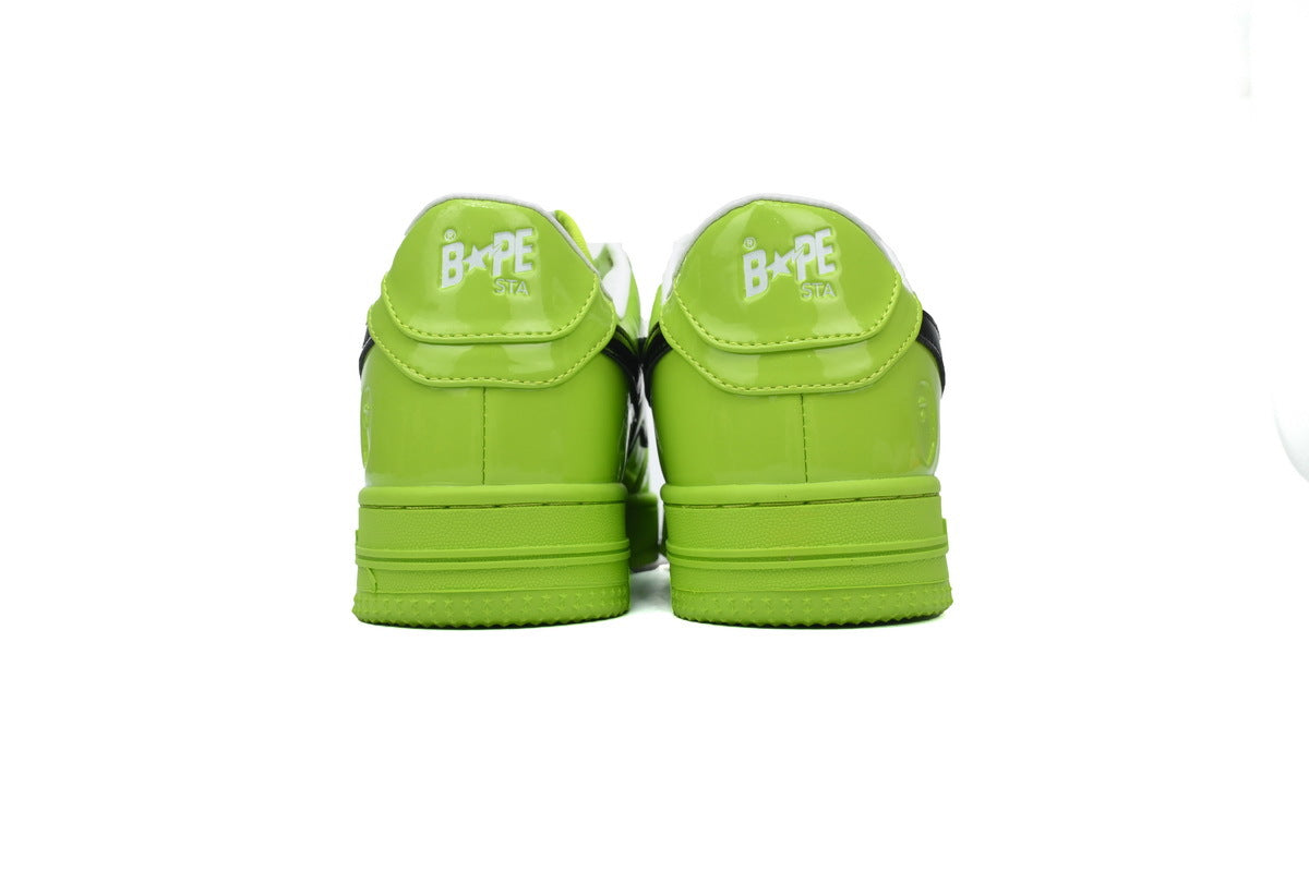 A BATHING APE BAPE STA Glossy Lime Green & Black-Star Sneakers | Women's & Men's Skate-Inspired Shoes