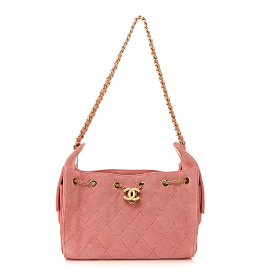 Suede Quilted Mini Chanel 25 Handbag Pink