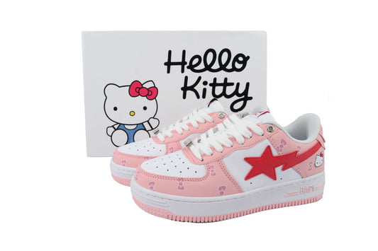 A BATHING APE BAPE STA Pink & White Hello Kitty Graphic Sneakers | Women's & Men's Skate-Inspired Shoes
