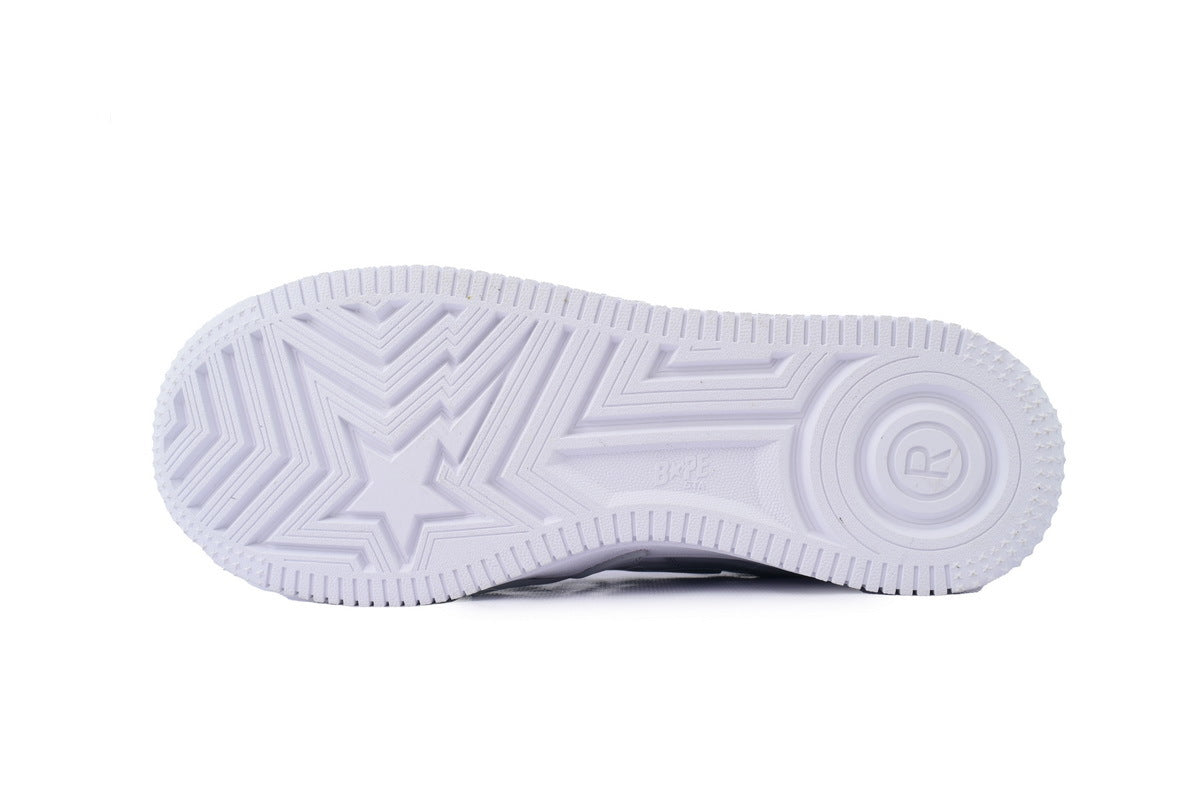 A BATHING APE BAPE STA Glossy Light Grey & White Oversized-Star Sneakers | Women's & Men's Skate-Inspired Shoes