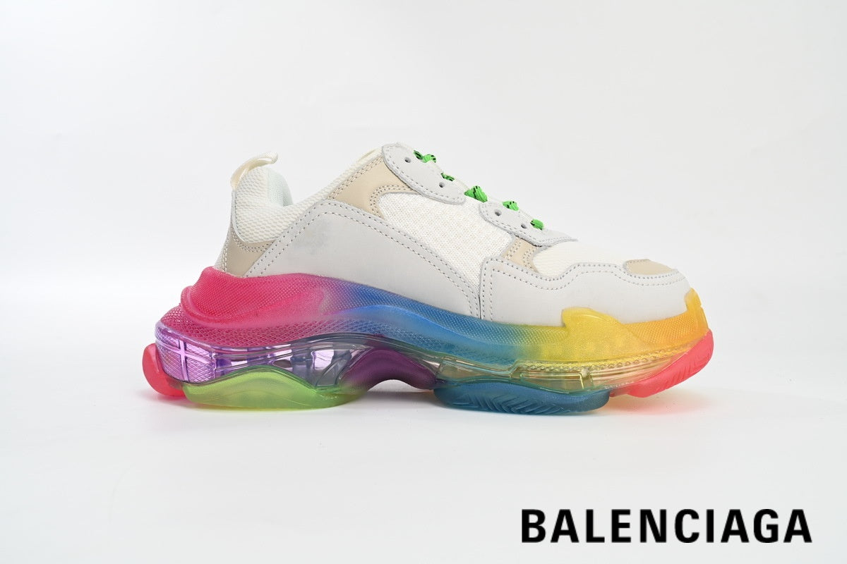 Balenciaga Triple S  men's shoes  women sneakers¨C White, Rainbow & Clear Sole