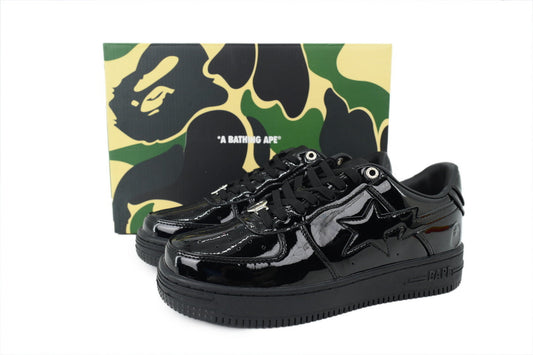 A BATHING APE BAPE STA Glossy All Black Tonal-Star Sneakers | Women's & Men's Skate-Inspired Shoes