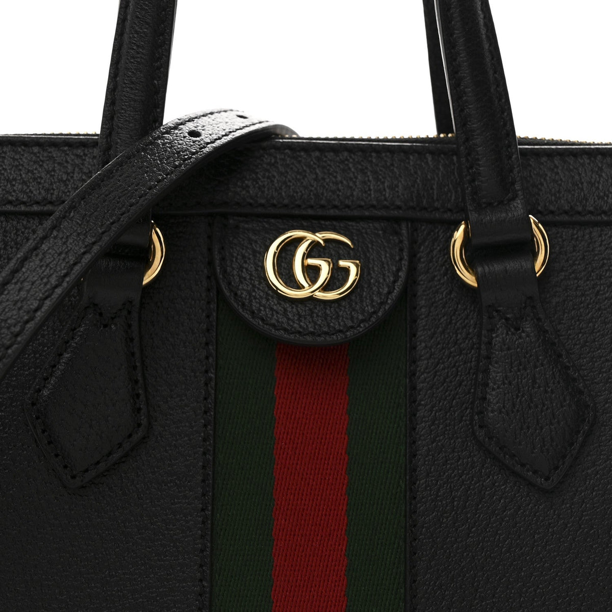 Textured Calfskin Web Small Ophidia Tote Bag Black