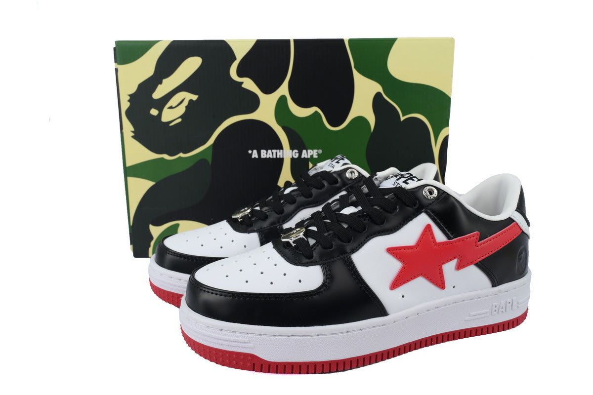 A BATHING APE BAPE STA Black, White & Red-Star Sneakers | Women's & Men's Skate-Inspired Shoes