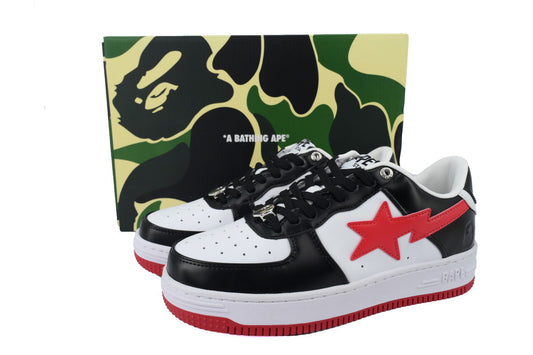 A BATHING APE BAPE STA Black, White & Red-Star Sneakers | Women's & Men's Skate-Inspired Shoes