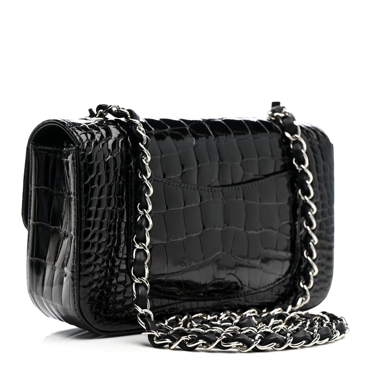 Shiny Alligator Mini Rectangular Flap Black