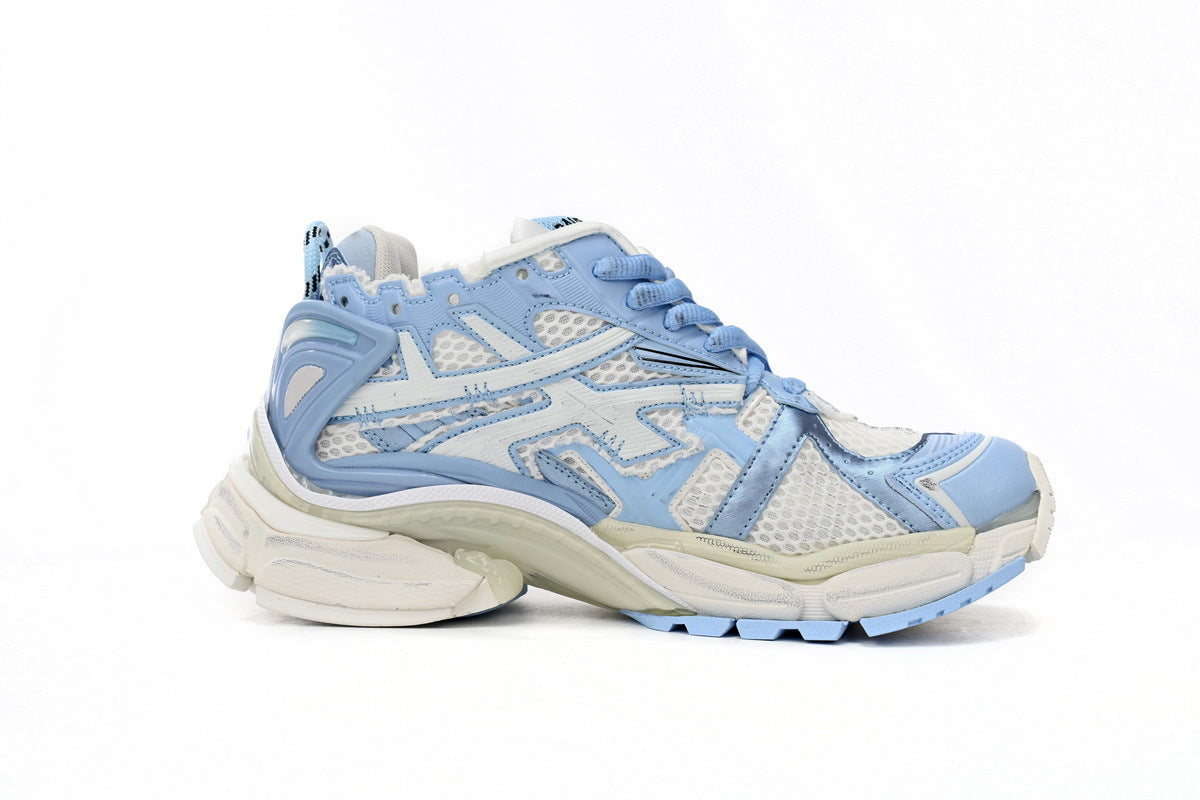 Balenciaga men's shoes Track Runner Sneaker ¨C Distressed Low-Top White and Blue