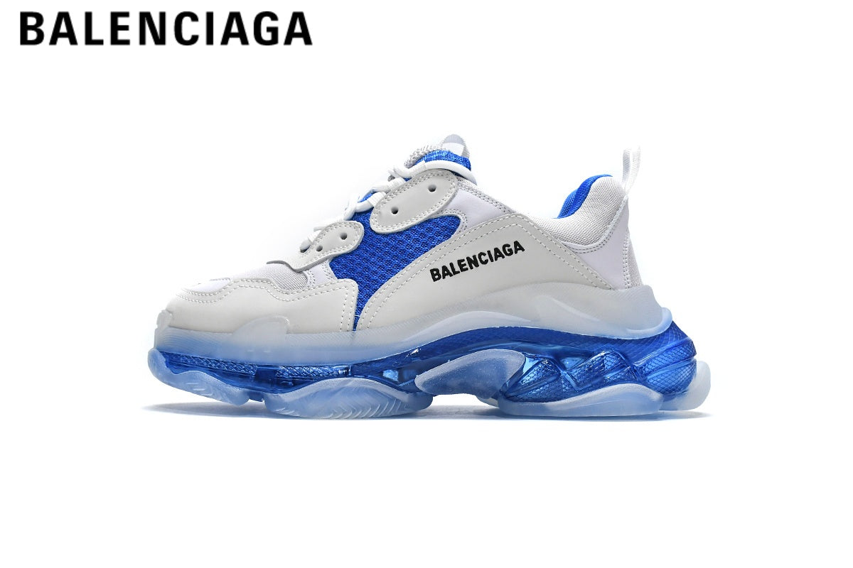 Balenciaga Triple S men's shoes  women sneakers ¡ª White / Blue