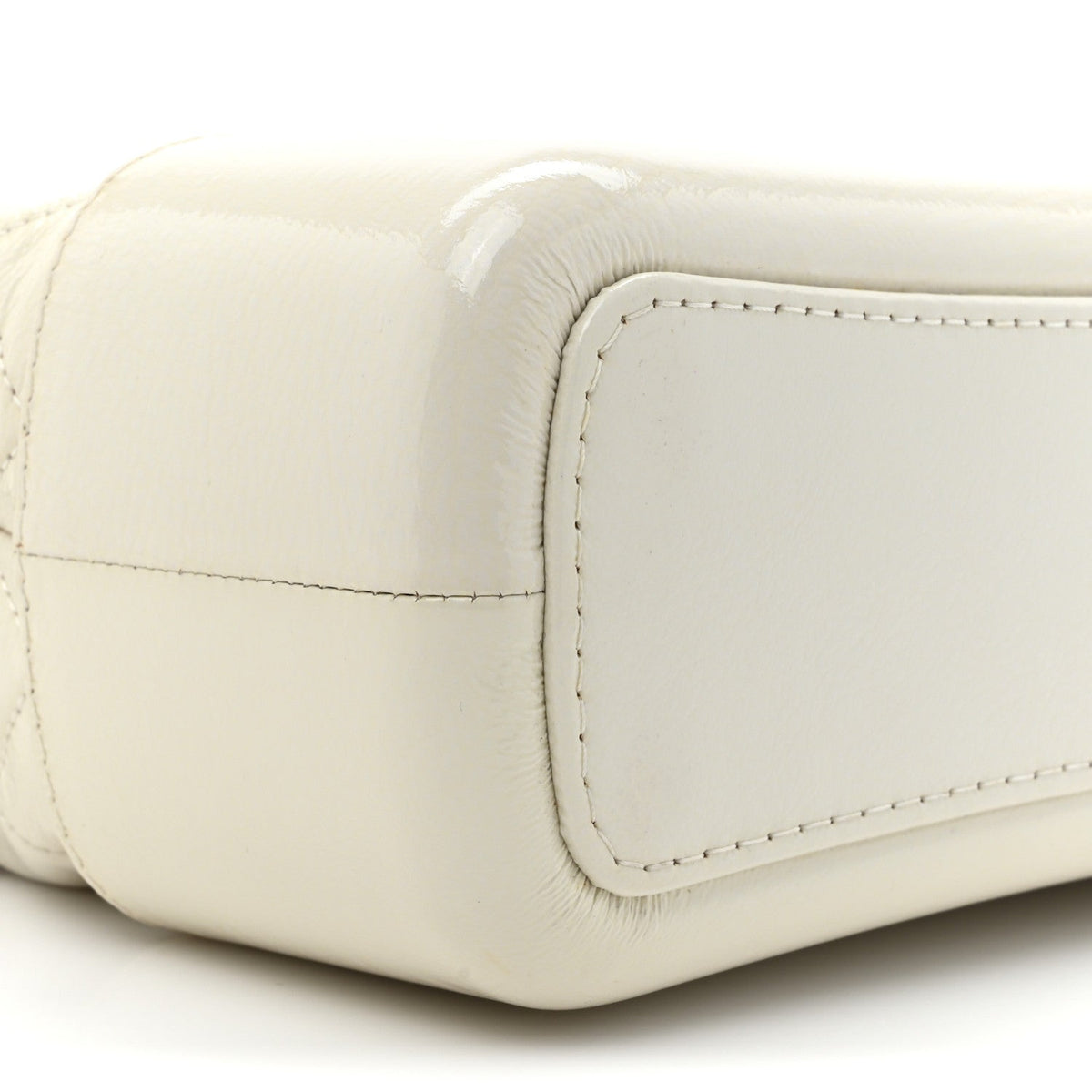 Patent Goatskin Quilted Medium Gabrielle Hobo White