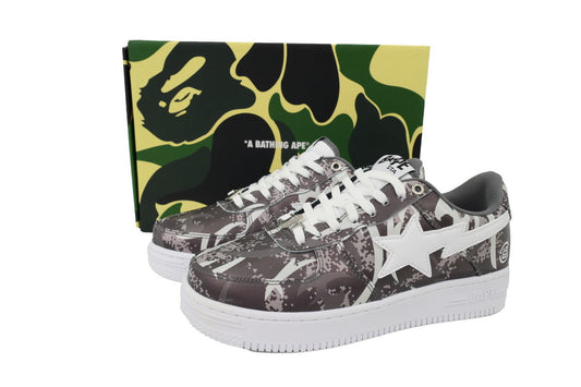 A BATHING APE BAPE STA Grey Digital Camo Graphic Sneakers | Women's & Men's Skate-Inspired Shoes