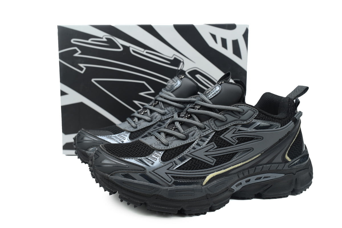 Off-White Be Right Back Women's Men's Shoes | Black & Charcoal Mesh Retro Sneakers