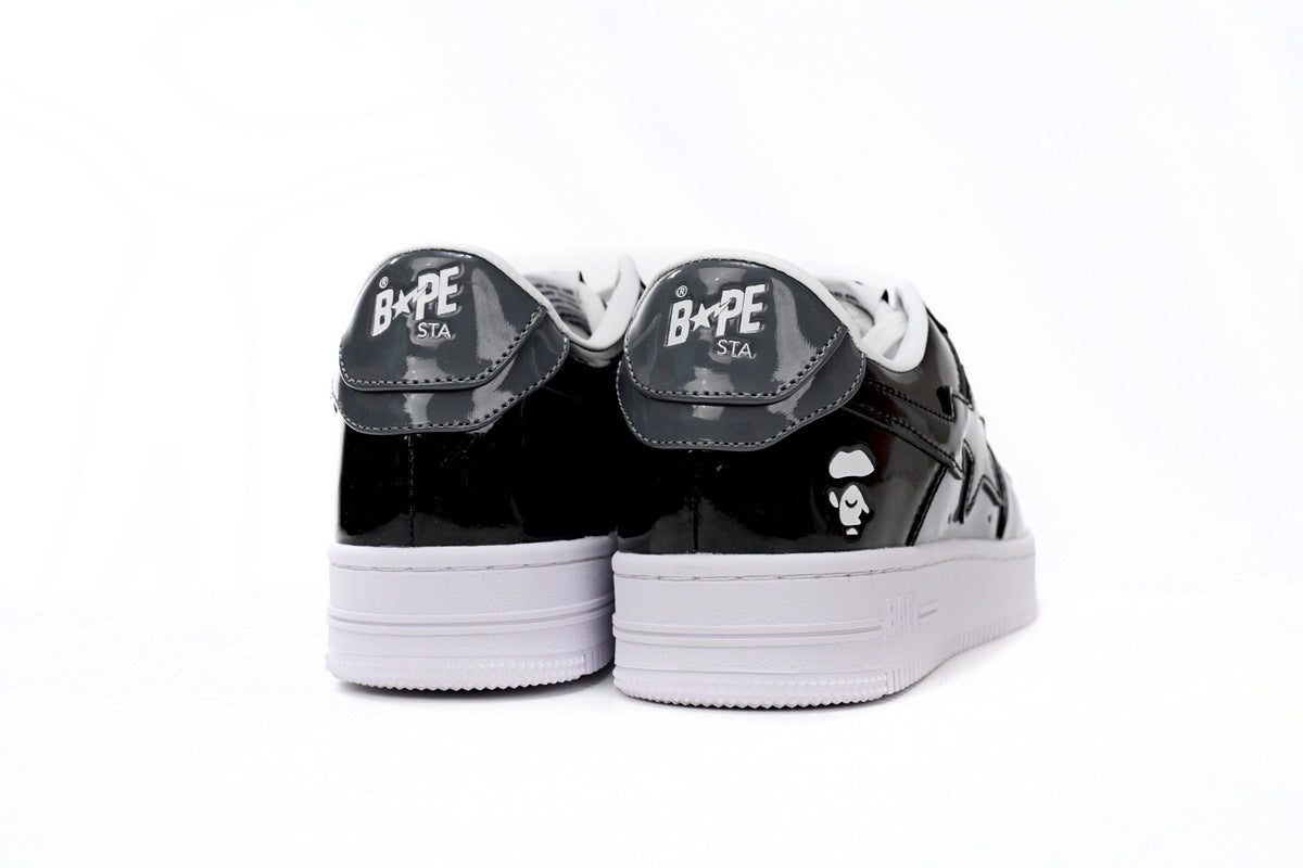A BATHING APE BAPE STA Glossy Black & Grey Sneakers | Women's & Men's Skate-Inspired Shoes