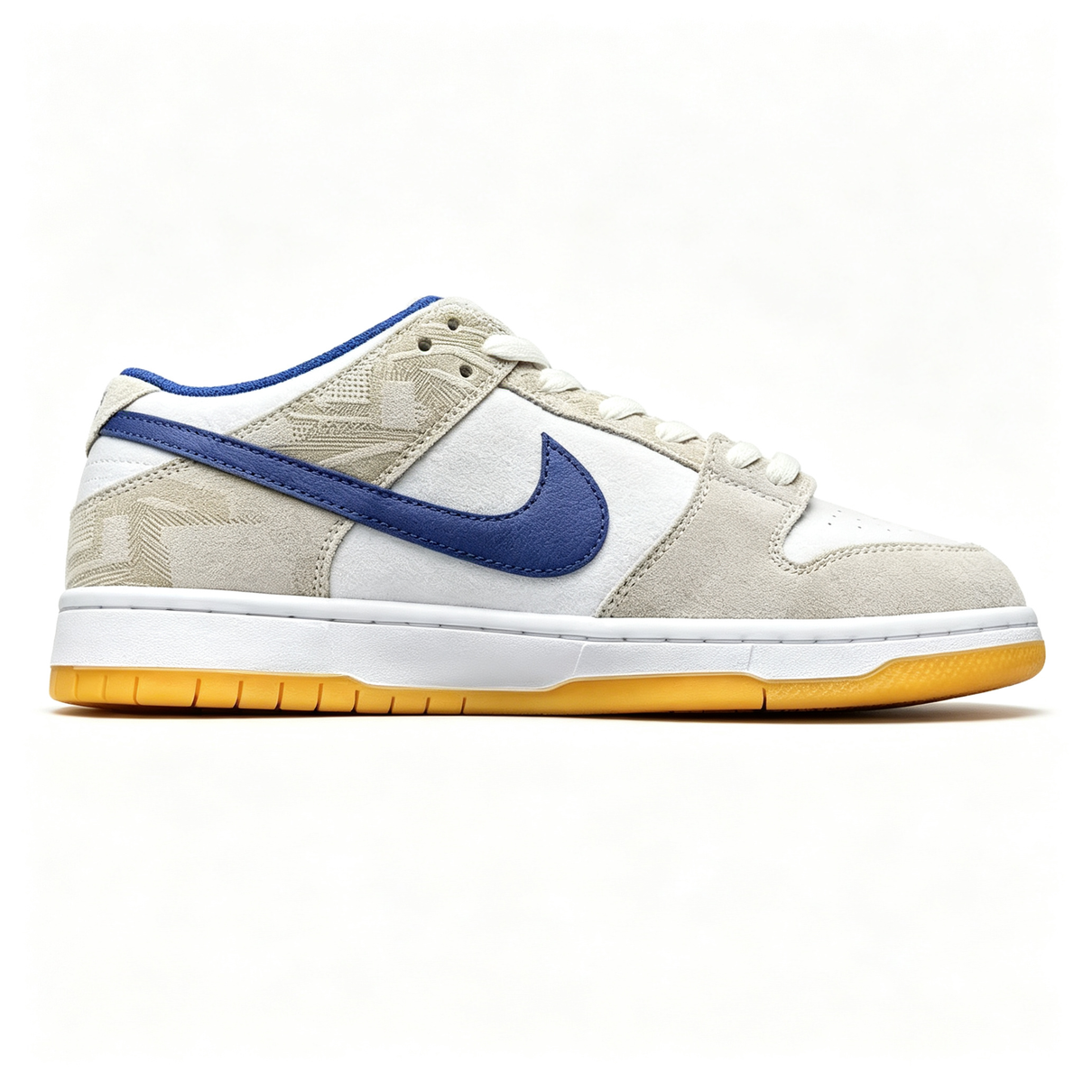 Nike Dunk Low ¨C White/Beige Geometric Print with Purple Swoosh & Gum Sole