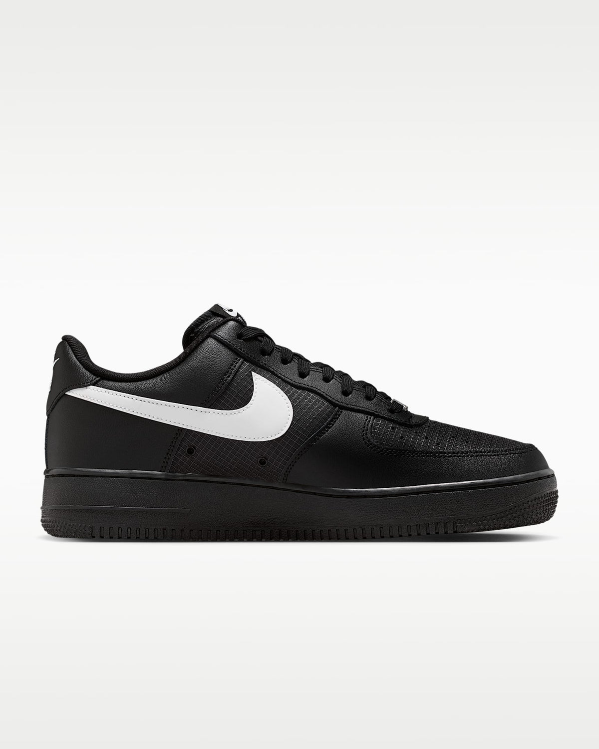 Nike Air Force 1 '07 LV8 Black Grid Texture White Swoosh Sneakers mens low top shoes
