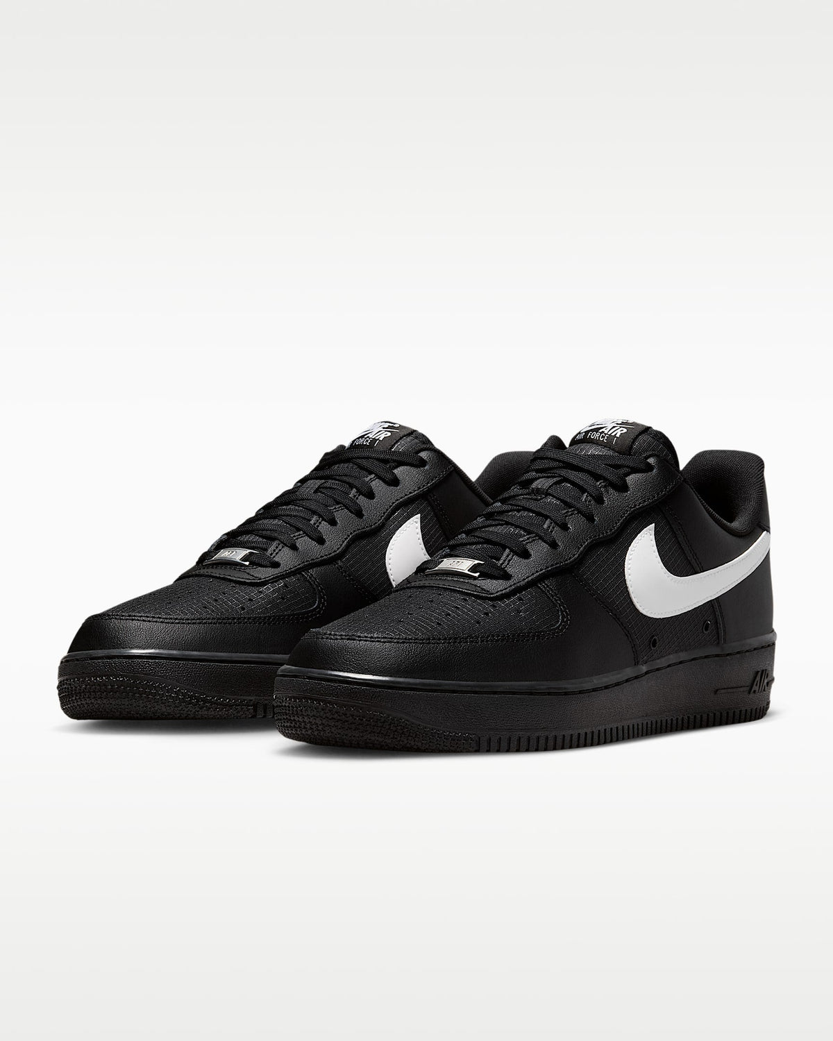 Nike Air Force 1 '07 LV8 Black Grid Texture White Swoosh Sneakers mens low top shoes