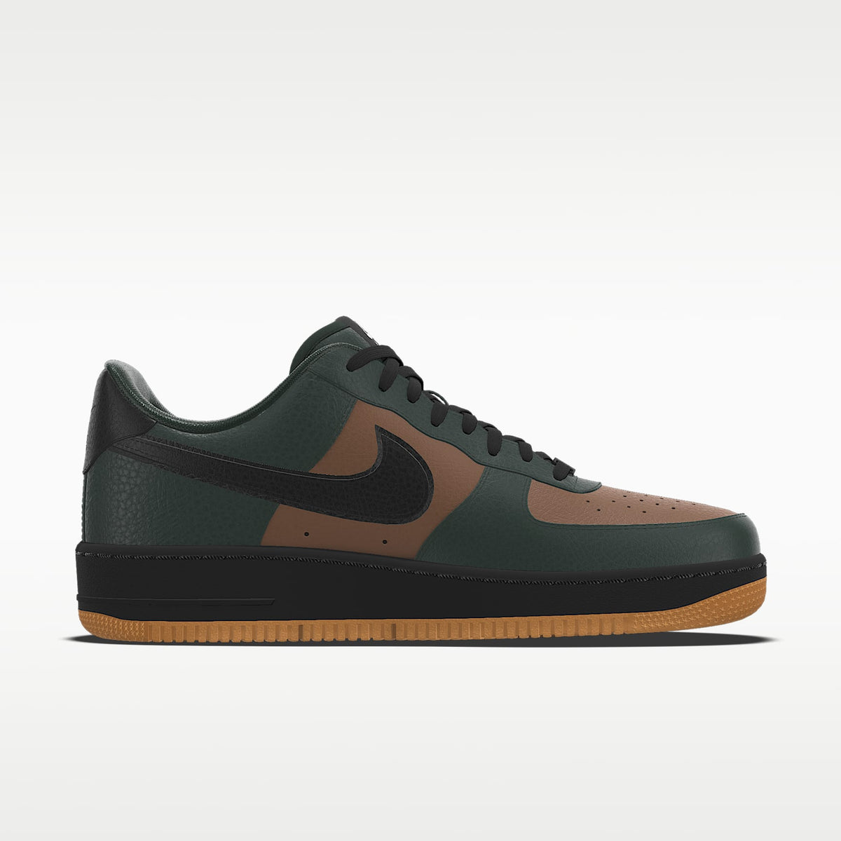 Nike Air Force 1 '07 Dark Green Brown Gum Sole Color-Block Sneakers mens low top shoes