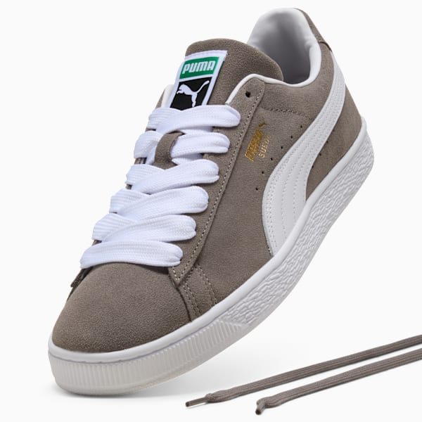 PUMA Suede Classic Grey-White-Gold  puma shoes for men  womens shoes  roma shoes