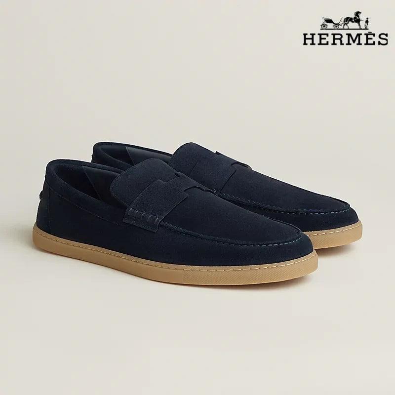 Herm¨¨s Navy Suede Loafer with Gum Sole