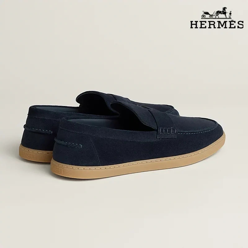 Herm¨¨s Navy Suede Loafer with Gum Sole