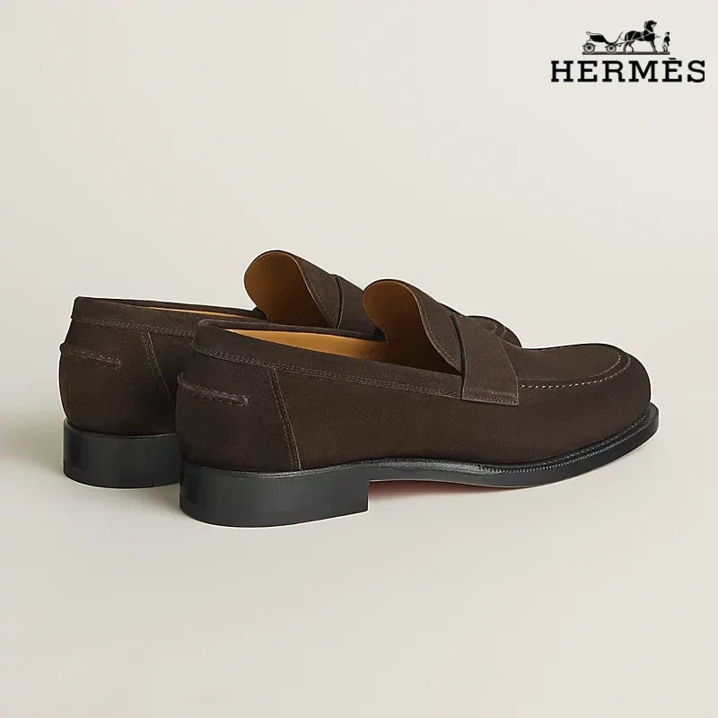 Herm¨¨s Loafer Dark Brown Suede Leather