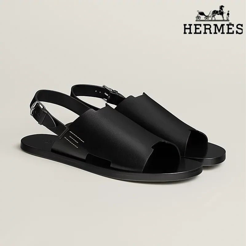 Herm¨¨s Black Smooth Leather Slingback Sandals