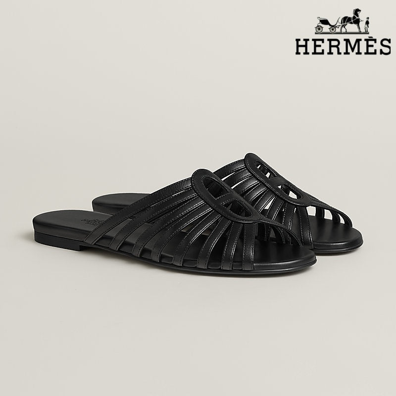 Herm¨¨s Black Leather Cage Slide Sandals