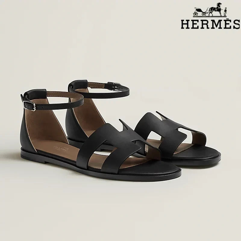 Herm¨¨s Santorini Black Flat Sandals