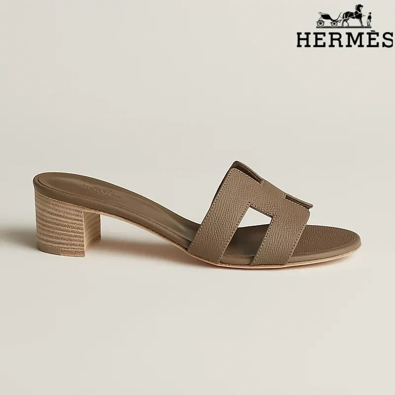 Herm¨¨s Oasis Taupe Block Heel Mules