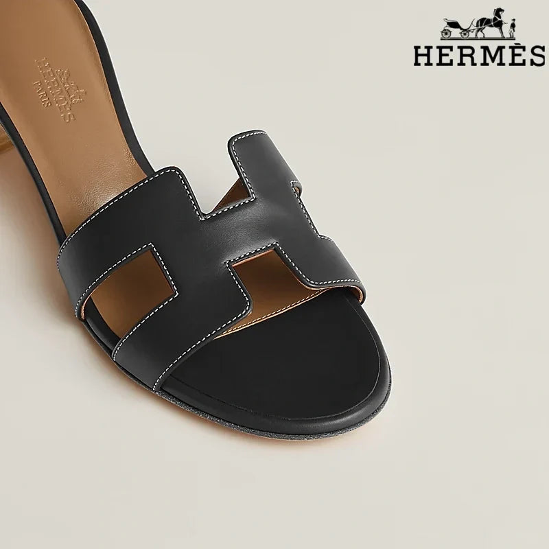 Herm¨¨s Brown Leather Oran Slide Sandals