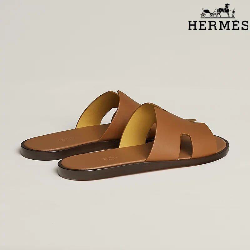 Herm¨¨s Brown Leather Oran Slide Sandals