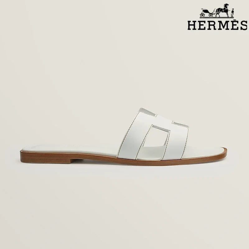 Herm¨¨s  female slides White Leather Oran Slide Sandals