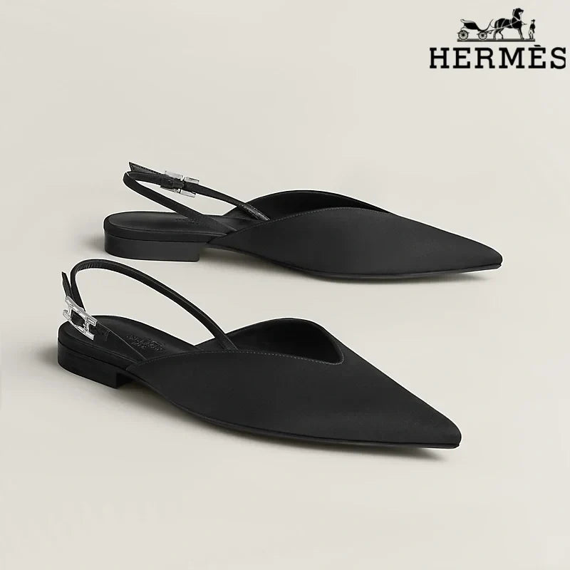 Herm¨¨s Black Leather Slingback Flats