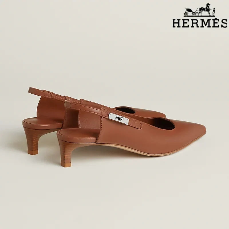 Herm¨¨s Brown Leather Slingback Kitten Heels