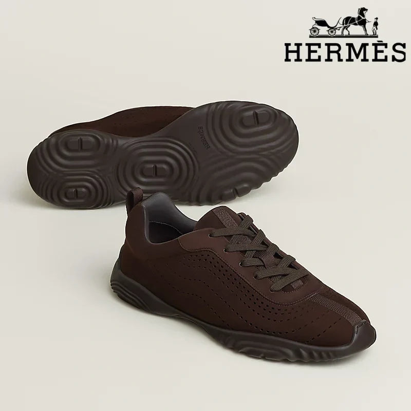 Herm¨¨s Dark Brown Perforated Sneakers