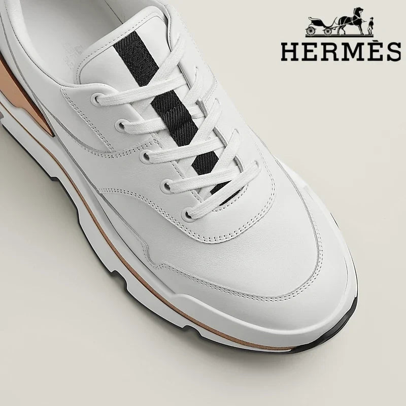 Herm¨¨s womens shoes men sneaker White Leather Platform Sneakers