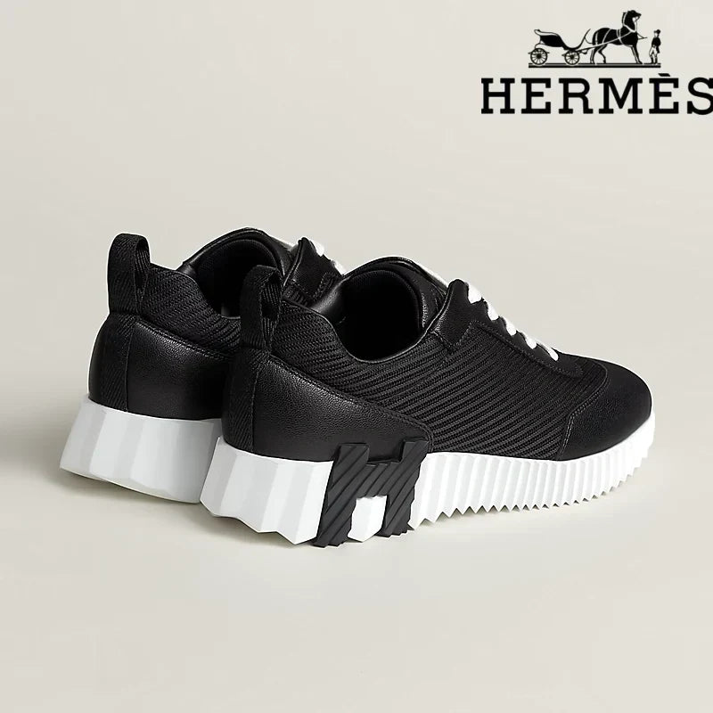 Herm¨¨s Black Mesh Leather Bouncing Sneaker