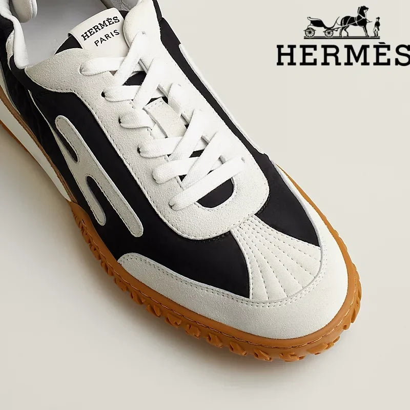 Herm¨¨s Black And White Mix Material Sneaker