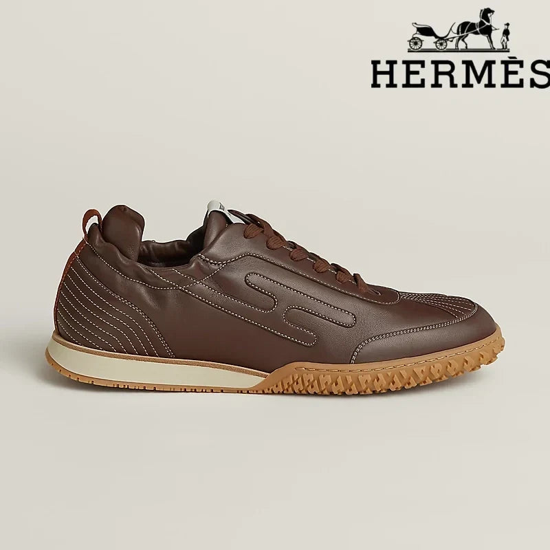 Herm¨¨s Brown Leather Stitched Sneaker
