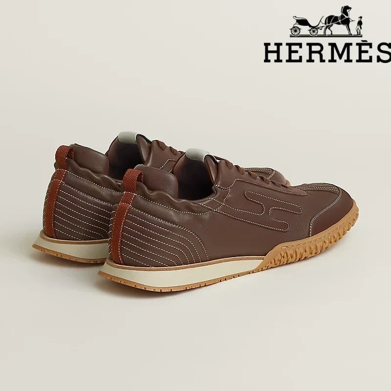 Herm¨¨s Brown Leather Stitched Sneaker