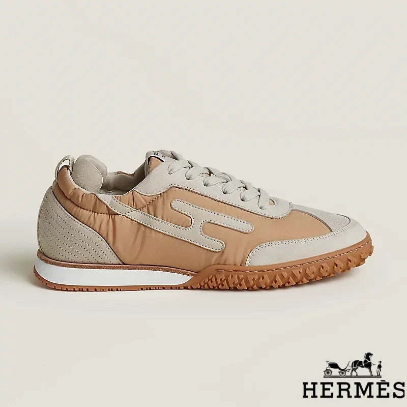 Herm¨¨s Camel Mixed Fabric Retro Sneakers