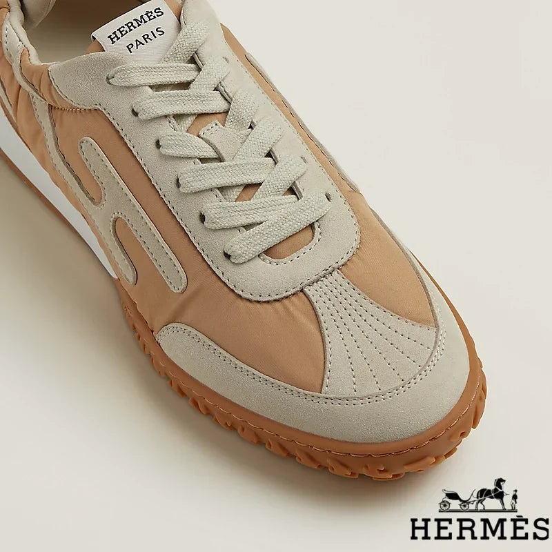 Herm¨¨s Camel Mixed Fabric Retro Sneakers